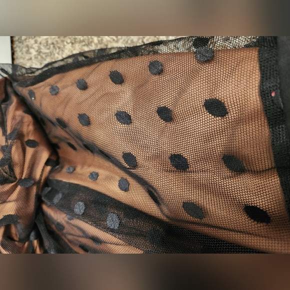 Tulip B Long Mesh Skirt Women Black Brown Polka Dot Pleated Skirt Size M - Picture 2 of 4